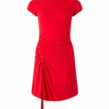 Red Ruched Bodycon Mini Dress with Tassel Detail