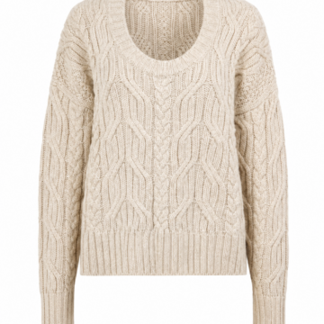 Cream Relaxed Cable-Knit Sweater with Scoop Neck