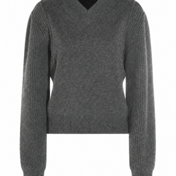 Heather Grey Form-Fitting V-Neck Knit Sweater