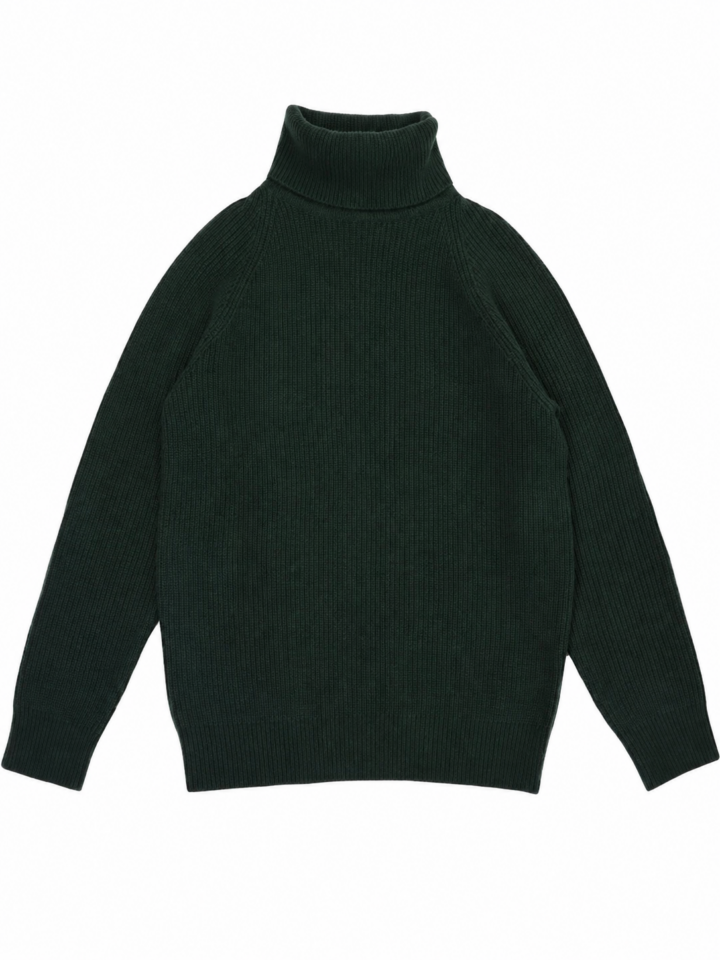 Dark Green Ribbed Turtleneck Sweater