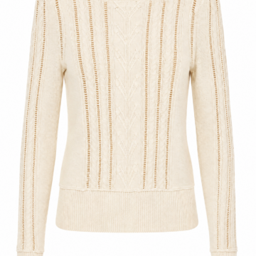 Cream Fitted Cable Knit Pullover Sweater