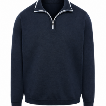 Navy Blue Quarter-Zip Knit Pullover