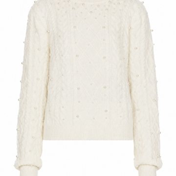 Off-White Pearl Embellished Cable Knit Sweater
