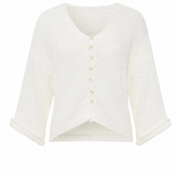 White Cropped Knit Cardigan with V-Neck