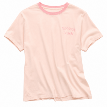 Light Pink Crew Neck T-Shirt with Chest Text