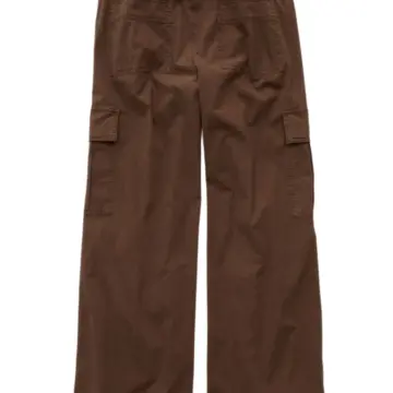 Brown Wide-Leg Cargo Pants with Elastic Waist and Adjustable Hem