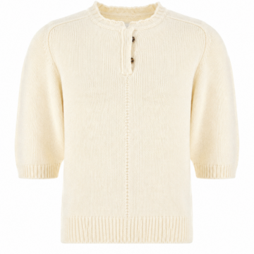 Cream Henley Knit Sweater with Pointelle Stitch