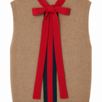 Camel Bow Tie Sweater Vest with Navy Stripes