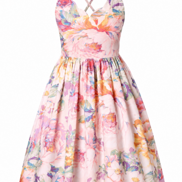 Pink Floral Print A-Line Mini Dress