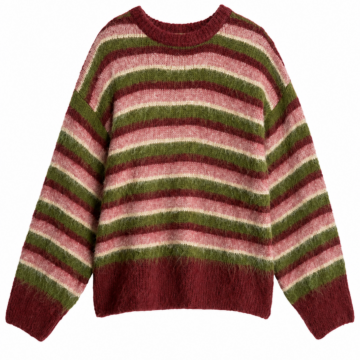 Burgundy Pink Olive Striped Oversized Sweater