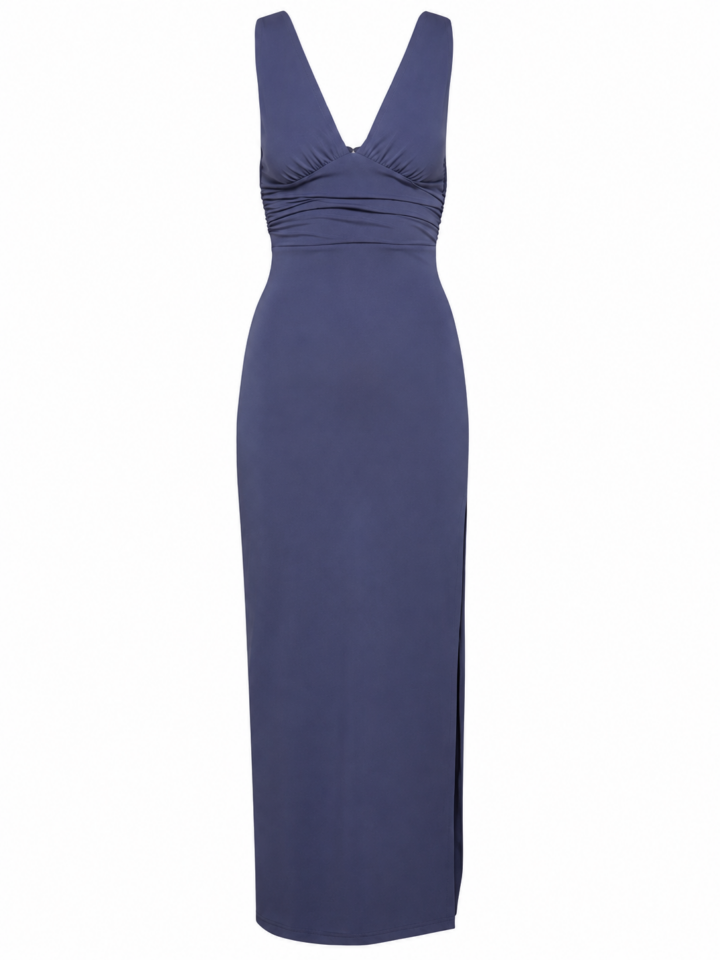 Dark Blue Bodycon Maxi Dress with Side Slit