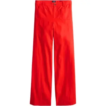 Red Wide-Leg Straight Trousers with Button Fly and Front Pockets