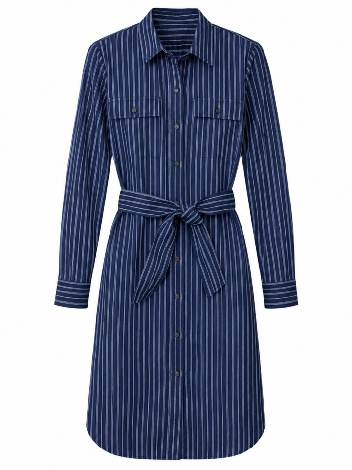 Navy Pinstripe Shirt Dress