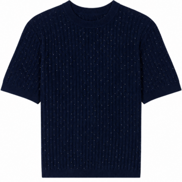 Navy Short-Sleeve Cable Knit Top