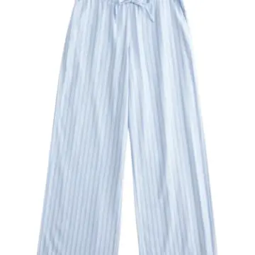 Light Blue and White Vertical Striped Relaxed Pants with Drawstring Waist
