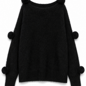 Black Pom-Pom Detail Knit Sweater