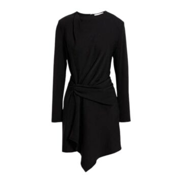 Black Long-Sleeve Draped Dress