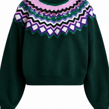 Green Multicolor Sequin Fair Isle Knit Sweater