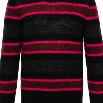 Black Pink Stripe Crew Neck Knit Sweater