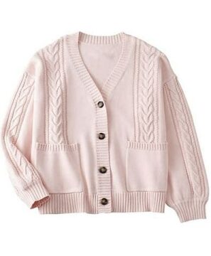 Pale Pink Cable Knit Cardigan with Pockets
