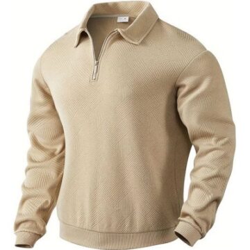 Beige Relaxed Fit Quarter-Zip Knit Top